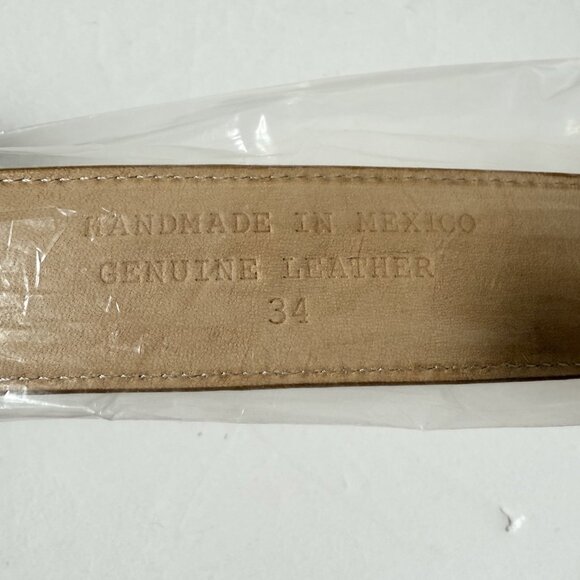 Rod Patrick Boots Mens Western Belt 1.25 in Size 34 Tan Horse Leather Taper End - Picture 6 of 10